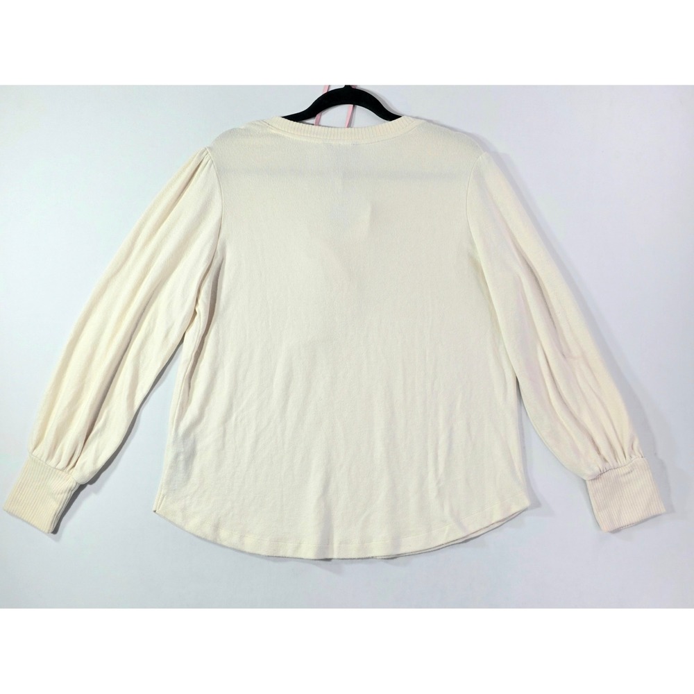 Buffalo David Bitton Cream Split Neck Puff Sleeve Knit Top Large NEW - Picture 2 of 12